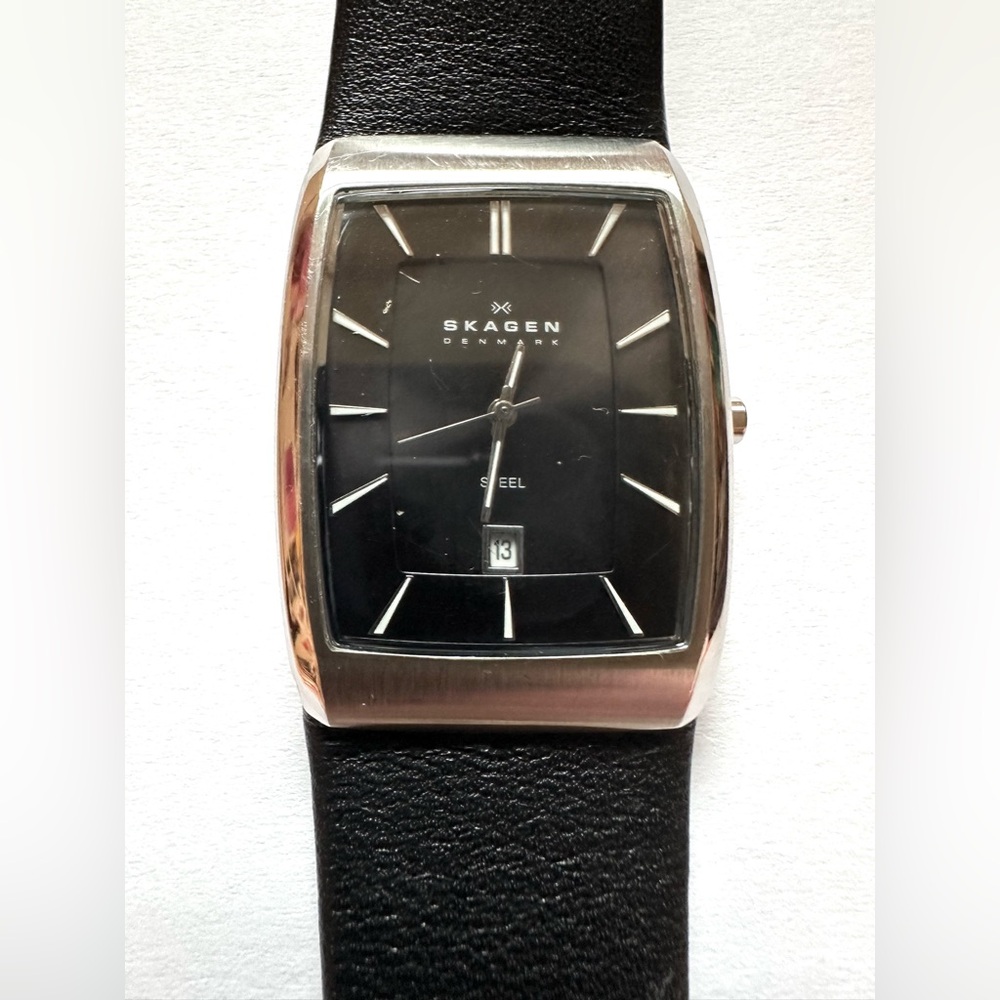 Skagen Black Dial Silver-Tone Rectangular Men's Watch